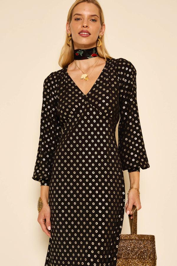 Rixo Mavis Midi Dress Shibori Gold