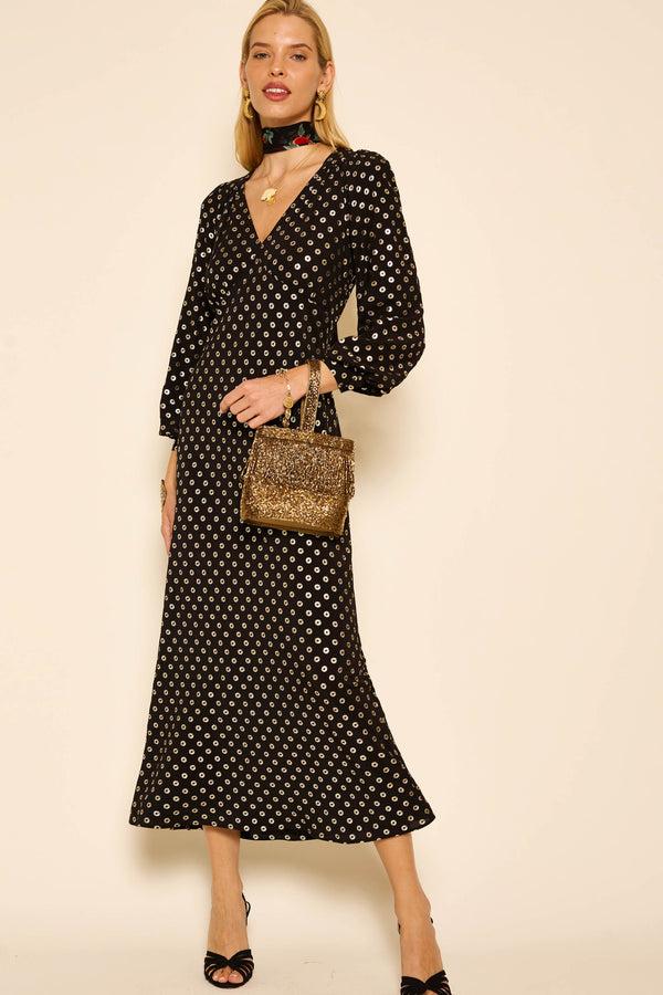 rixo Mavis Midi Dress Shibori Gold