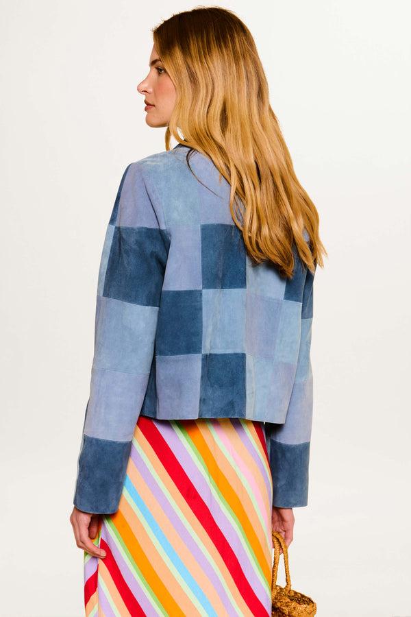 Rixo Mazara Suede Jacket Patchwork Blue