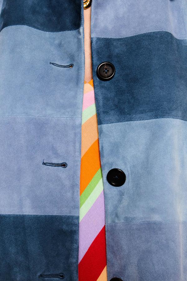 Rixo Mazara Suede Jacket Patchwork Blue