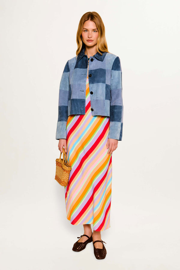 rixo Mazara Suede Jacket Patchwork Blue