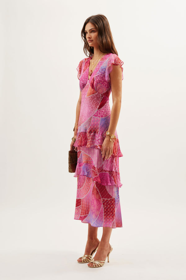 Rixo Meena Silk Dress Ibiza Night Sunset