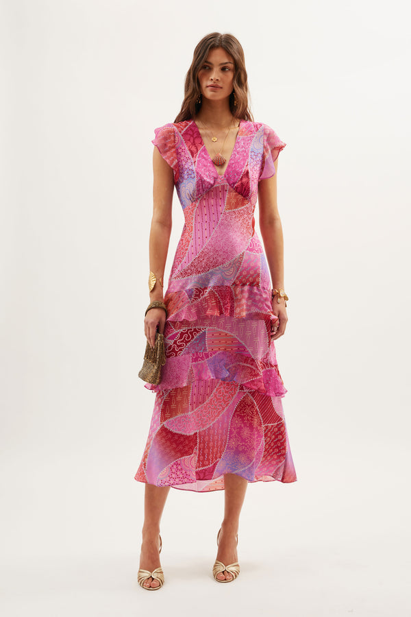 rixo Meena Silk Dress Ibiza Night Sunset