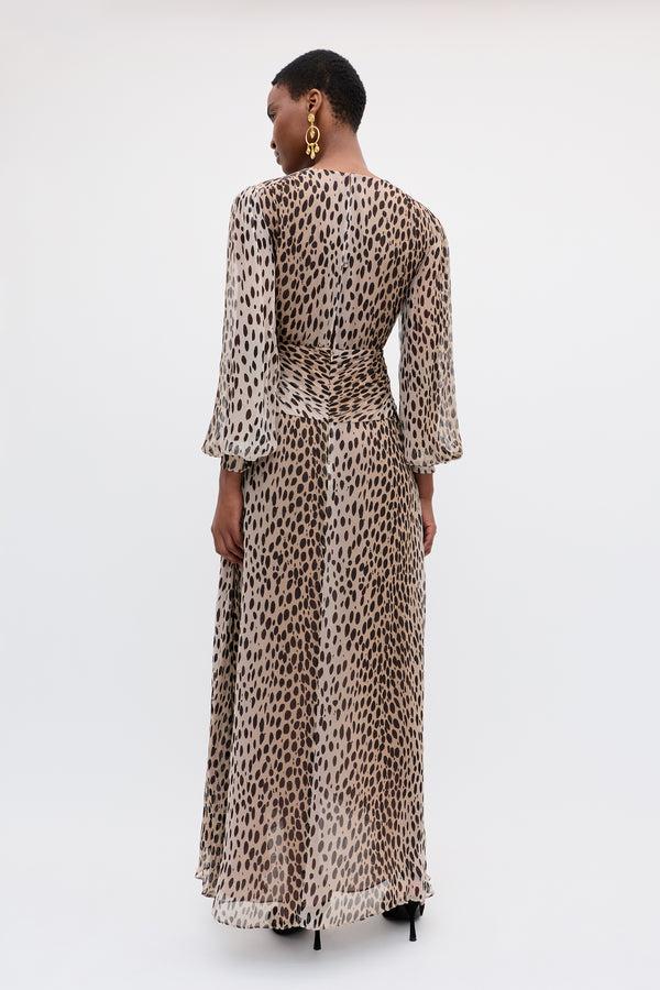 Rixo Meera Chiffon Gown Antelope Spot Black