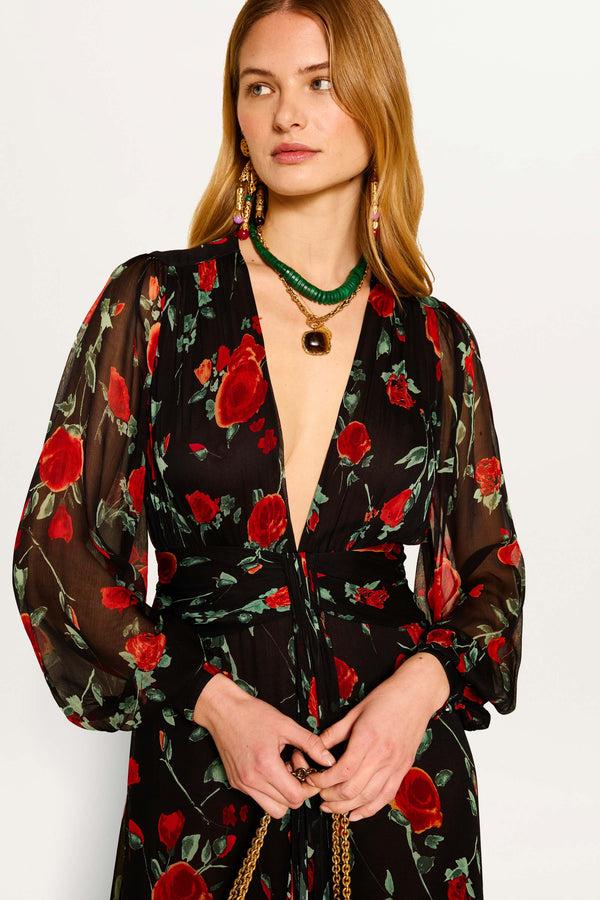 Rixo Meera Chiffon Gown Claudia Rose Black