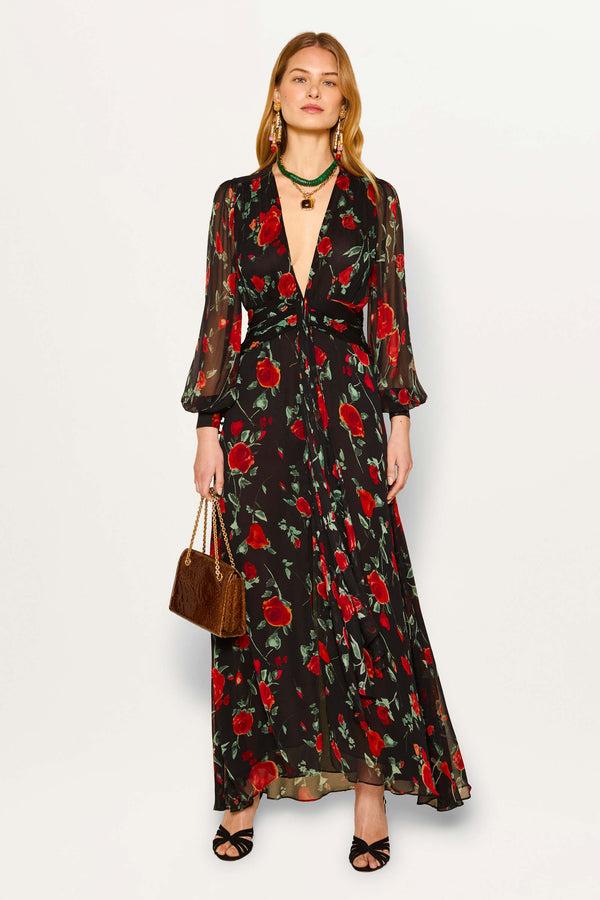 rixo Meera Chiffon Gown Claudia Rose Black