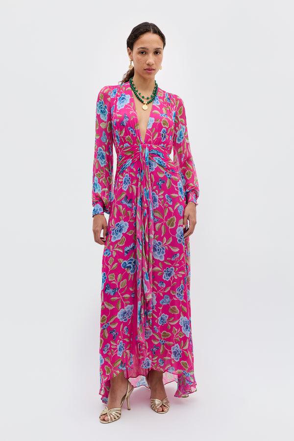 rixo Meera Gown Butterfly Floral Magenta
