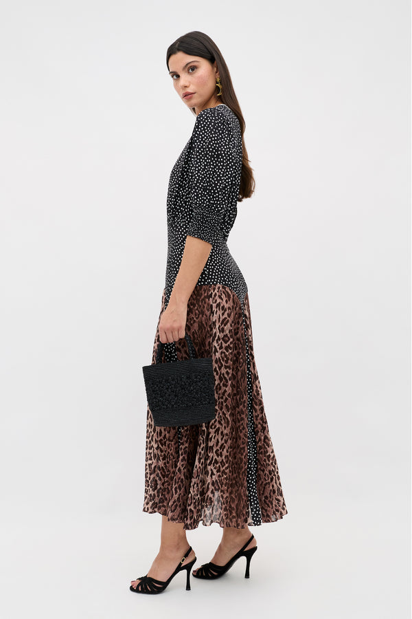 Rixo Meg Leopard Midi Dress Leopard Polka Dot