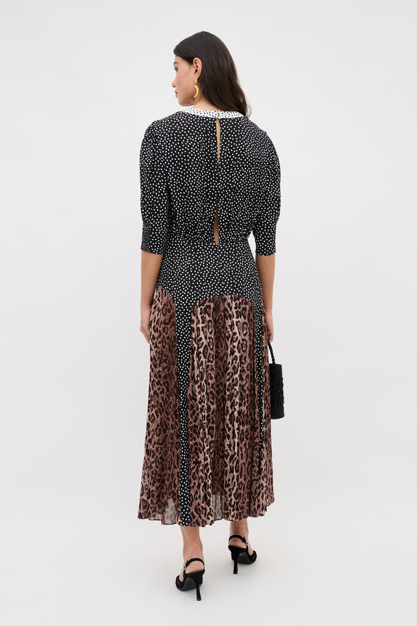Rixo Meg Leopard Midi Dress Leopard Polka Dot