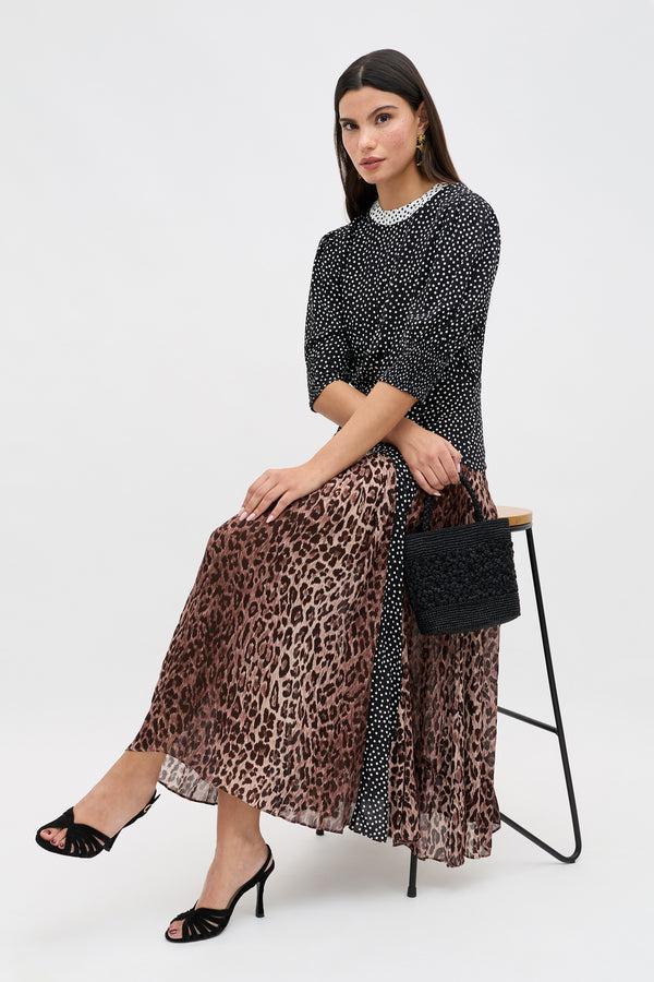 Rixo Meg Leopard Midi Dress Leopard Polka Dot