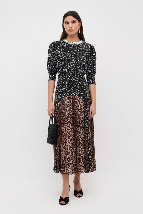 rixo Meg Leopard Midi Dress Leopard Polka Dot