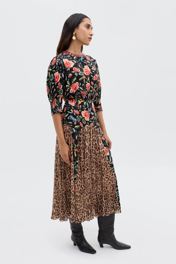 Rixo Meg Midi Dress Mila Butterfly Mix Black