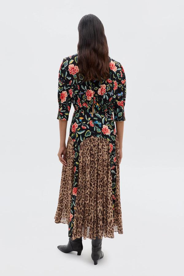 Rixo Meg Midi Dress Mila Butterfly Mix Black