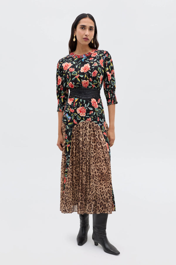 rixo Meg Midi Dress Mila Butterfly Mix Black