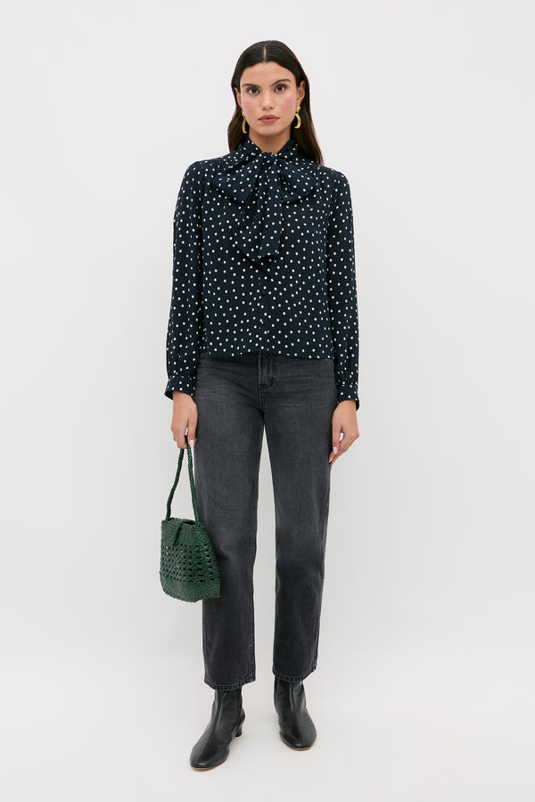 Rixo Melaina Silk Top Layla Dot Navy