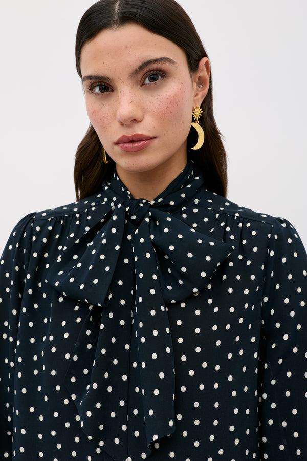 Rixo Melaina Silk Top Layla Dot Navy