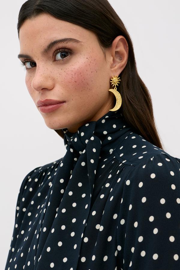 Rixo Melaina Silk Top Layla Dot Navy