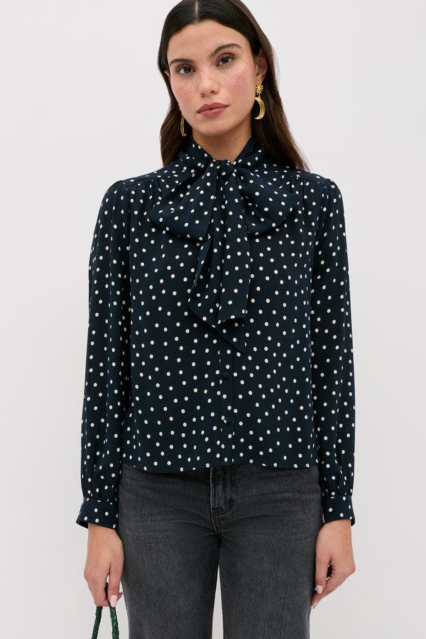 rixo Melaina Silk Top Layla Dot Navy