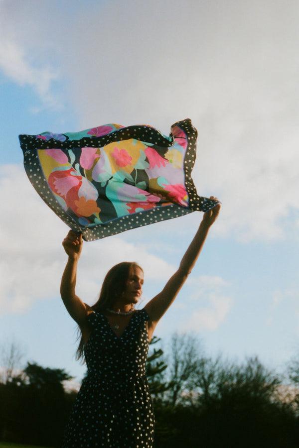 Rixo Menno Silk Scarf Abstract Dot Black