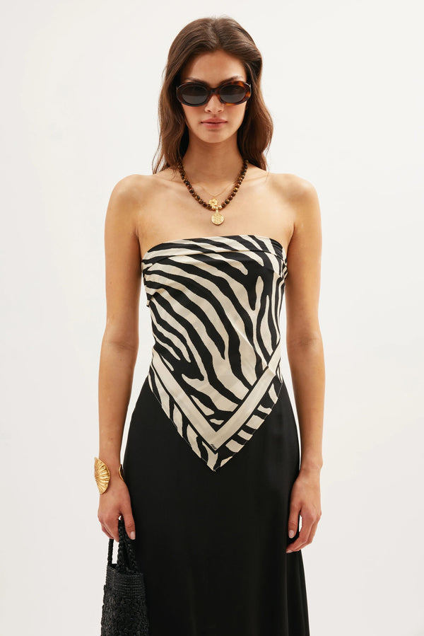 Rixo Menno Silk Scarf Zebra Stripe Black