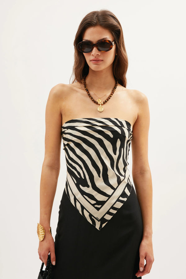 rixo Menno Silk Scarf Zebra Stripe Black