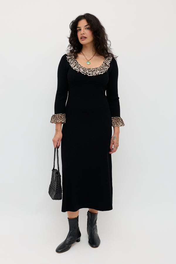 rixo Mika Wool-Blend Dress Antelope Spot Black