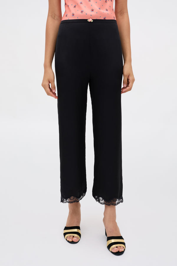 Rixo Mireille Satin Trouser Black