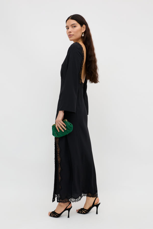 Rixo Mirena Silk Maxi Dress Black