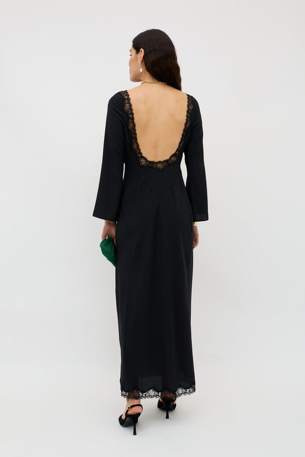Rixo Mirena Silk Maxi Dress Black
