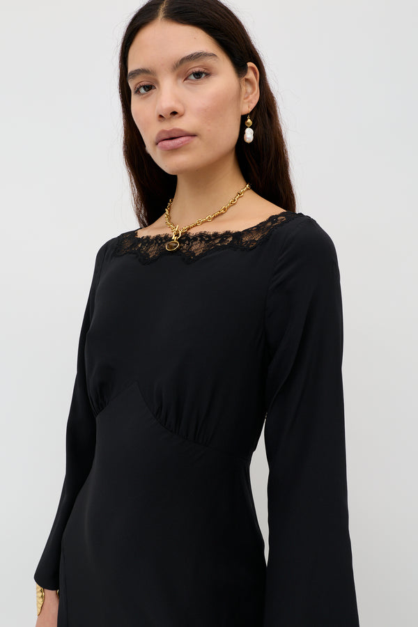 Rixo Mirena Silk Maxi Dress Black
