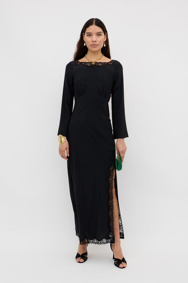 rixo Mirena Silk Maxi Dress Black