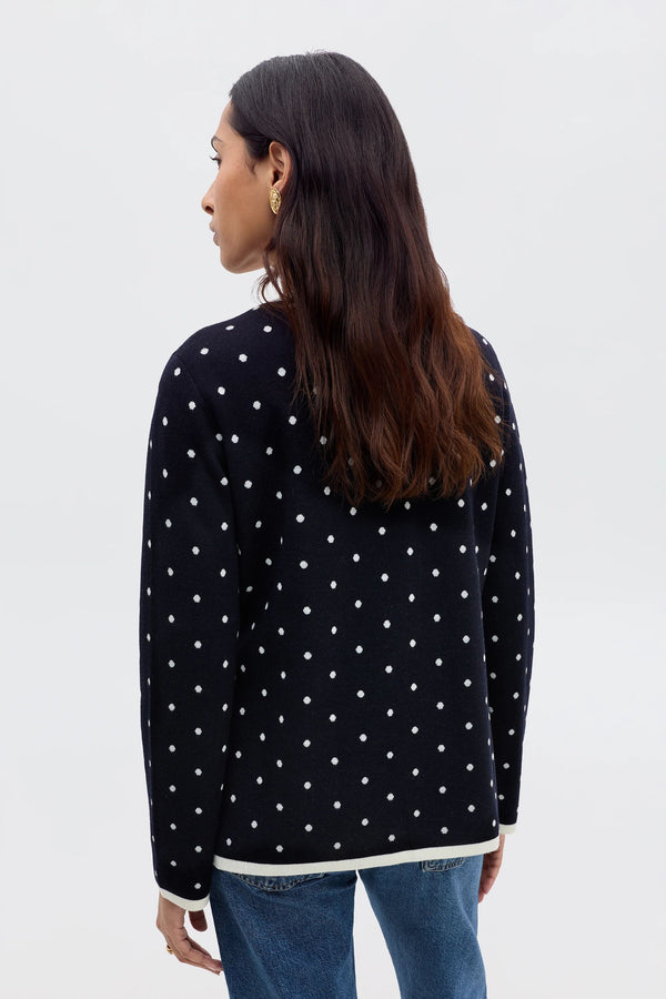 Rixo Mirja Wool Cardigan City Spot Jacquard Navy