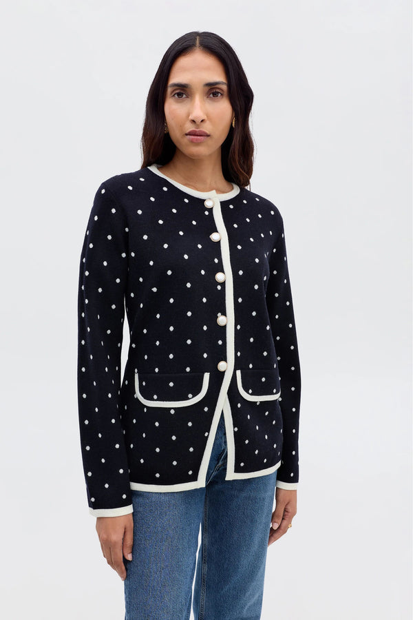 rixo Mirja Wool Cardigan City Spot Jacquard Navy