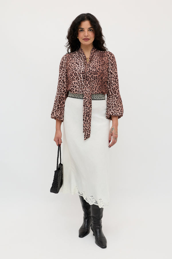 Rixo Moss Leopard Silk Blouse Leopard
