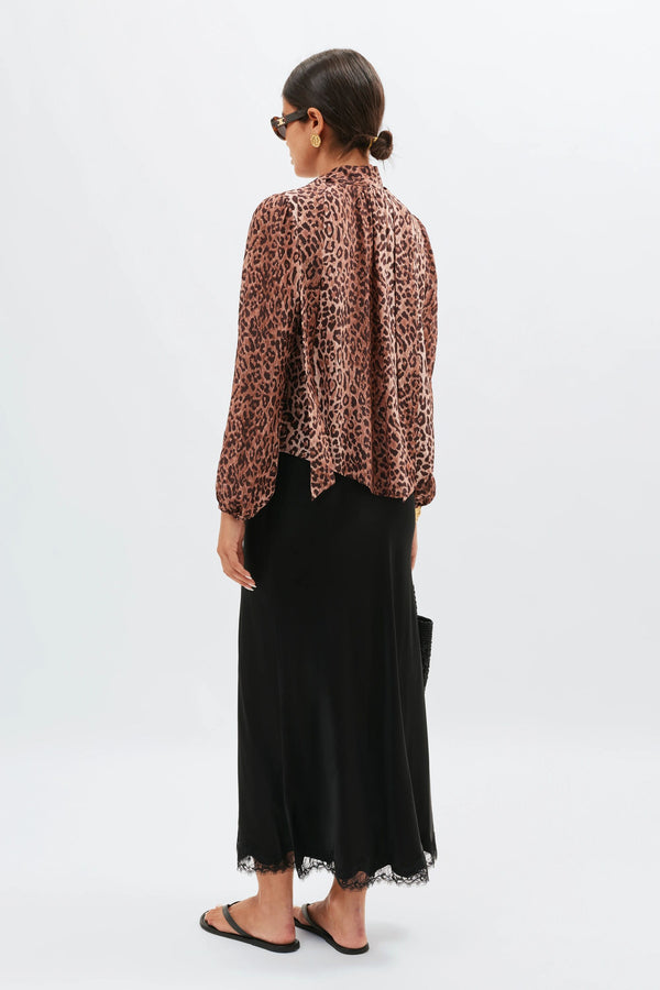 Rixo Moss Leopard Silk Blouse Leopard