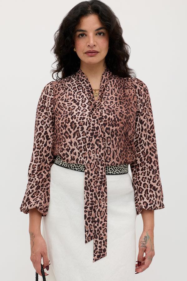 rixo Moss Leopard Silk Blouse Leopard