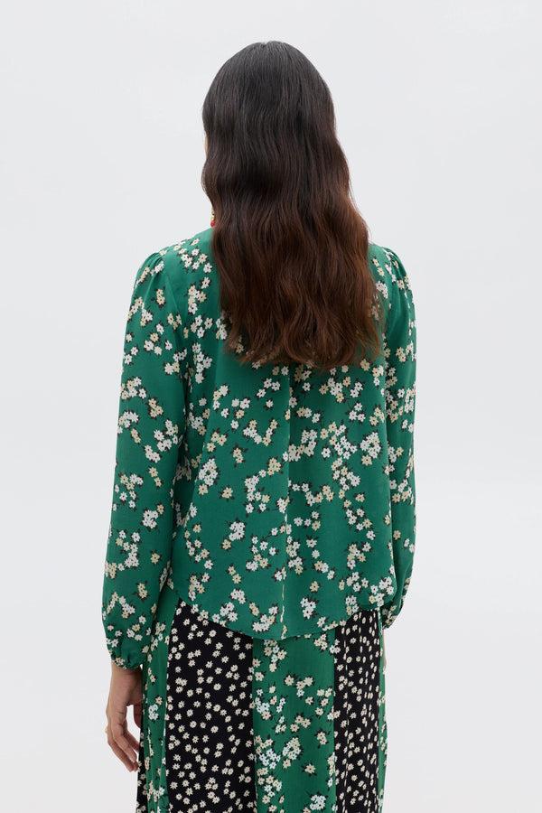 Rixo Moss Silk Blouse City Floral Olive