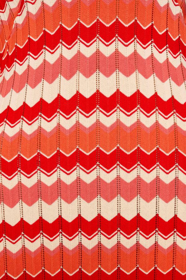 Rixo Mylene Cotton Mini Dress Retro Chevron Red