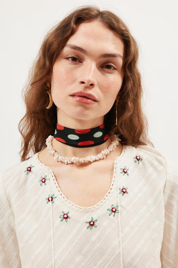 Rixo Nara Silk Scarf Oval Spot Black