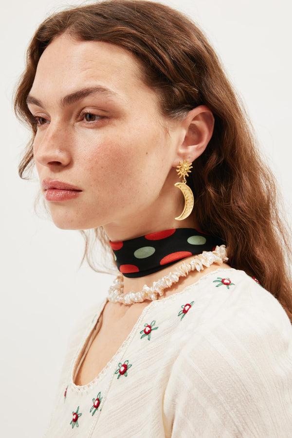 Rixo Nara Silk Scarf Oval Spot Black