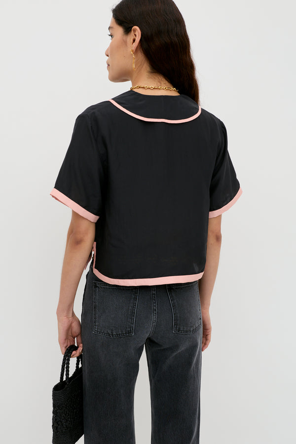 Rixo Nicolina Silk Top Frida Embroidery Black