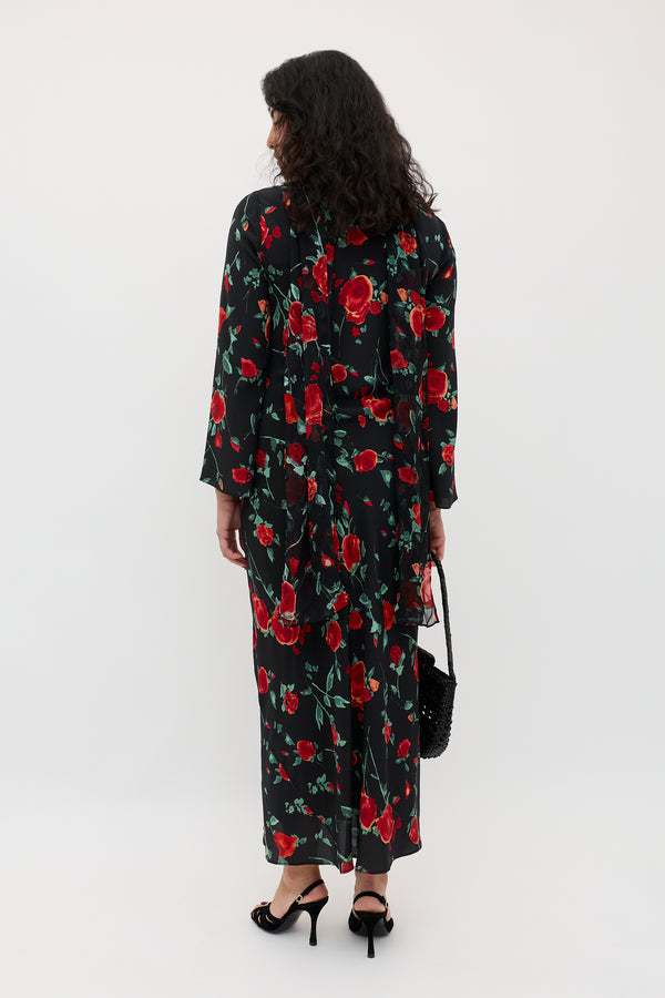 Rixo Noraya Silk Midi Dress Claudia Rose Black