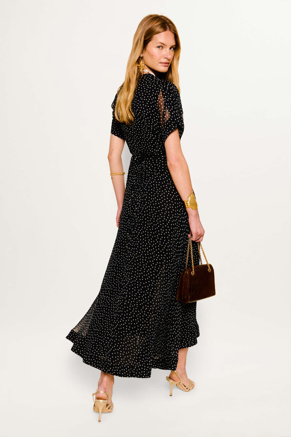 Rixo Novara Midi Dress Painted Spot Deep Navy