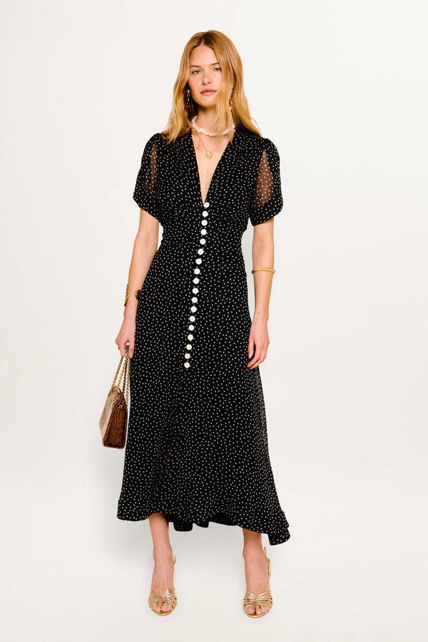 rixo Novara Midi Dress Painted Spot Deep Navy