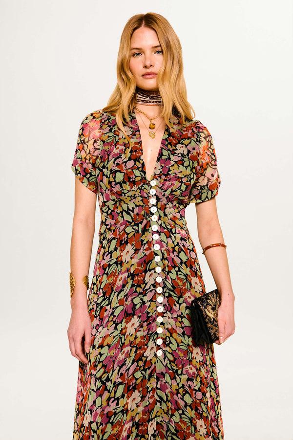 Rixo Novara Midi Dress Vintage Floral Deep Navy