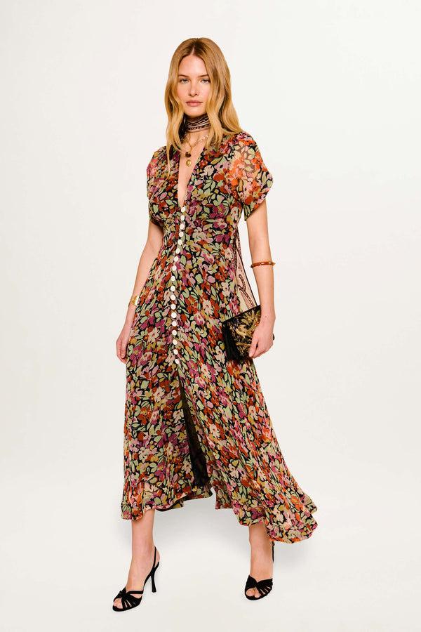 rixo Novara Midi Dress Vintage Floral Deep Navy