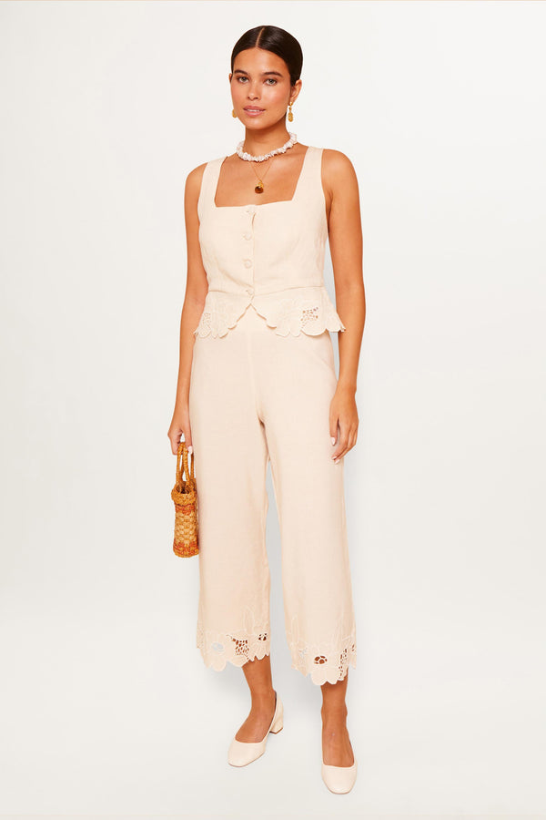 rixo Oakley Linen-Blend Top Cream