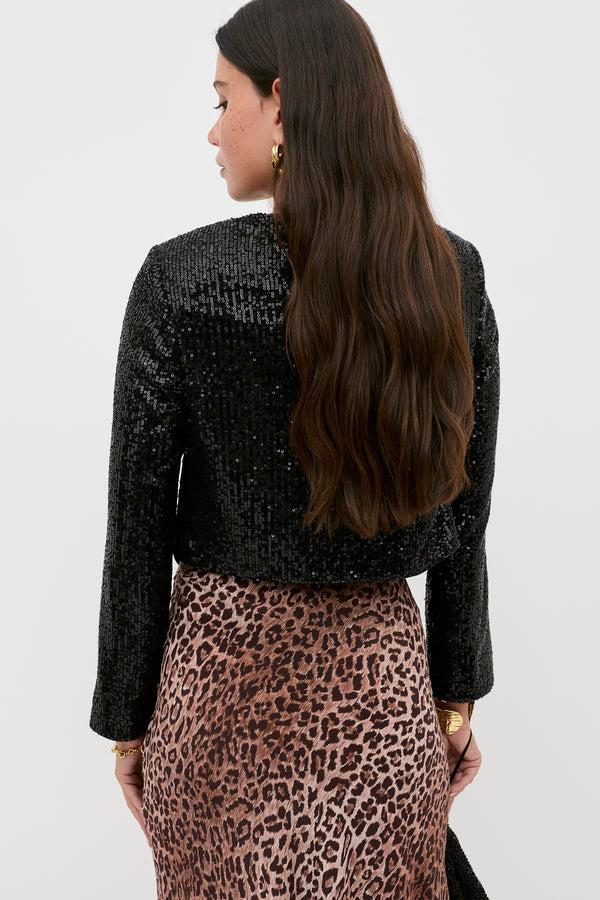 Rixo Oliwia Sequinned Jacket Black