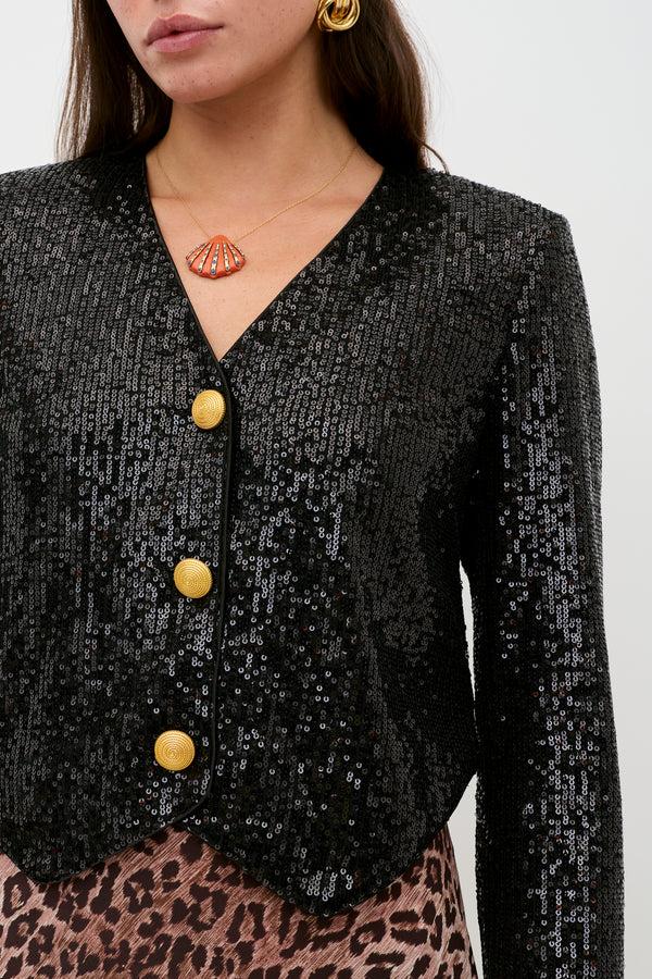 Rixo Oliwia Sequinned Jacket Black