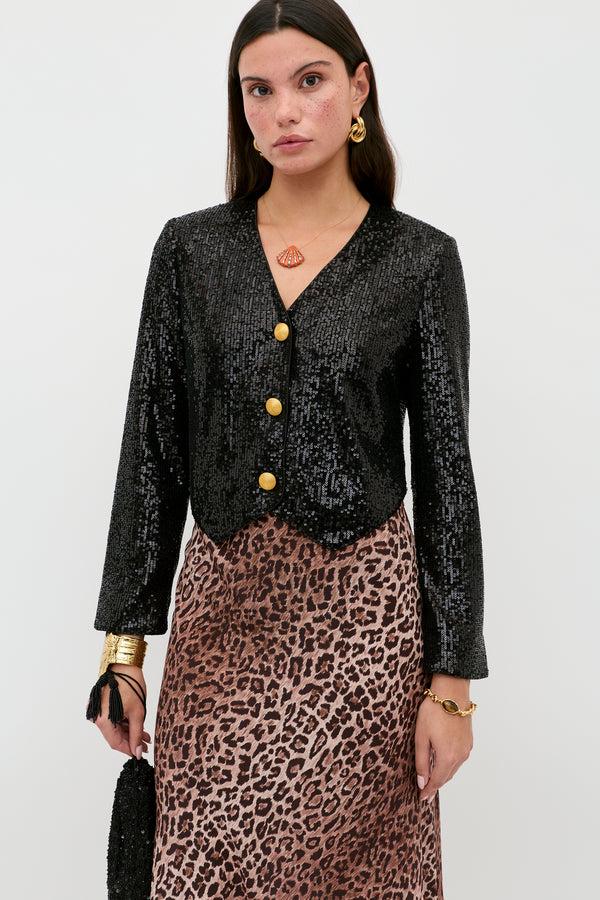 rixo Oliwia Sequinned Jacket Black